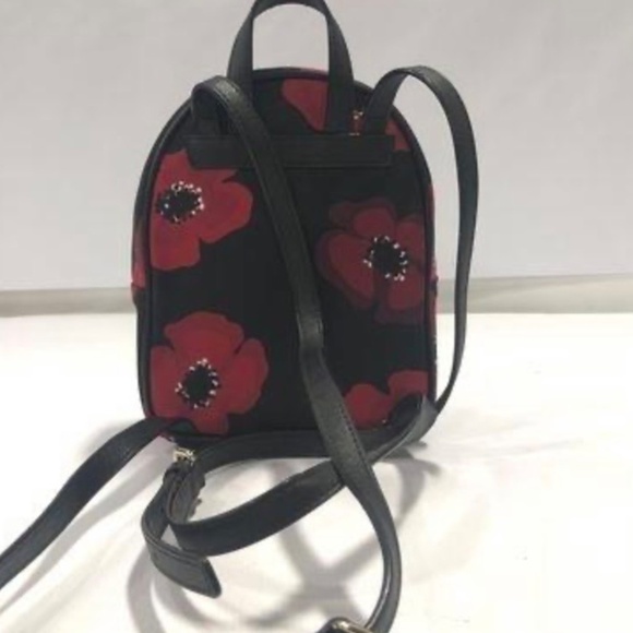 Kate Spade Red Poppy Print Black Nylon Backpack w/COA main image 5